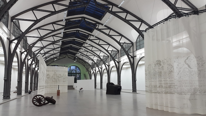 Installation of view of Mariana Castillo Deball’s Parergon at Hamburger Bahnhof taken with the Samsung Galaxy Alpha.