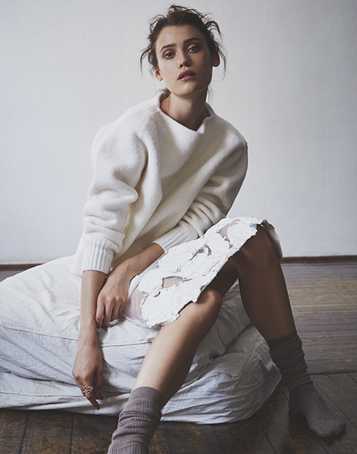 Jumper by Acne Skirt by Phoebe English Socks by Wolford 