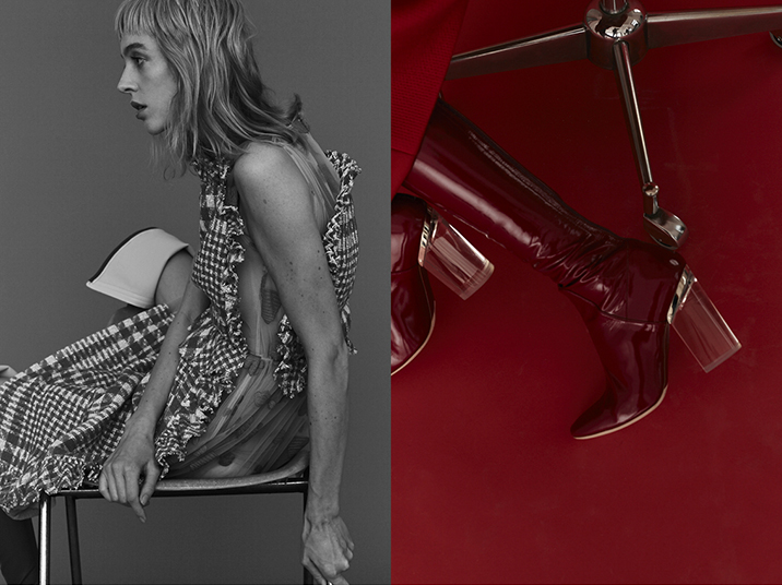 left: dress: simone rocha/ patent leather overknee boots: dior right: skirt: fendi/ patent leather overknee boots: dior
