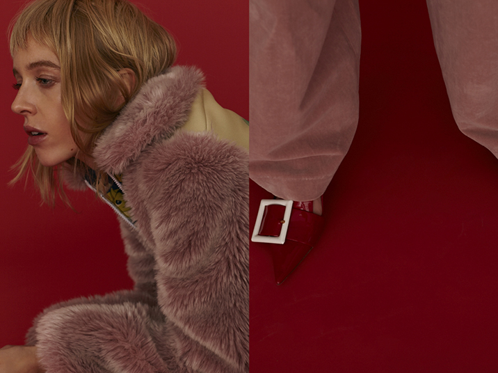 left: fake fur coat: a.w.a.k.e. on www.avenue32.com/ cord trousers: acne studios  right: pointy shoes: miu miu/ velvet trousers: dries van noten